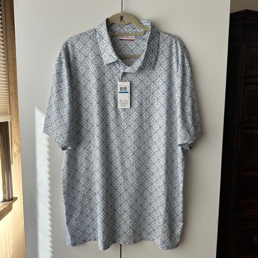Grand Slam Golf Polo Short Sleeve Shirt Mens Size XL Bright White Print NEW